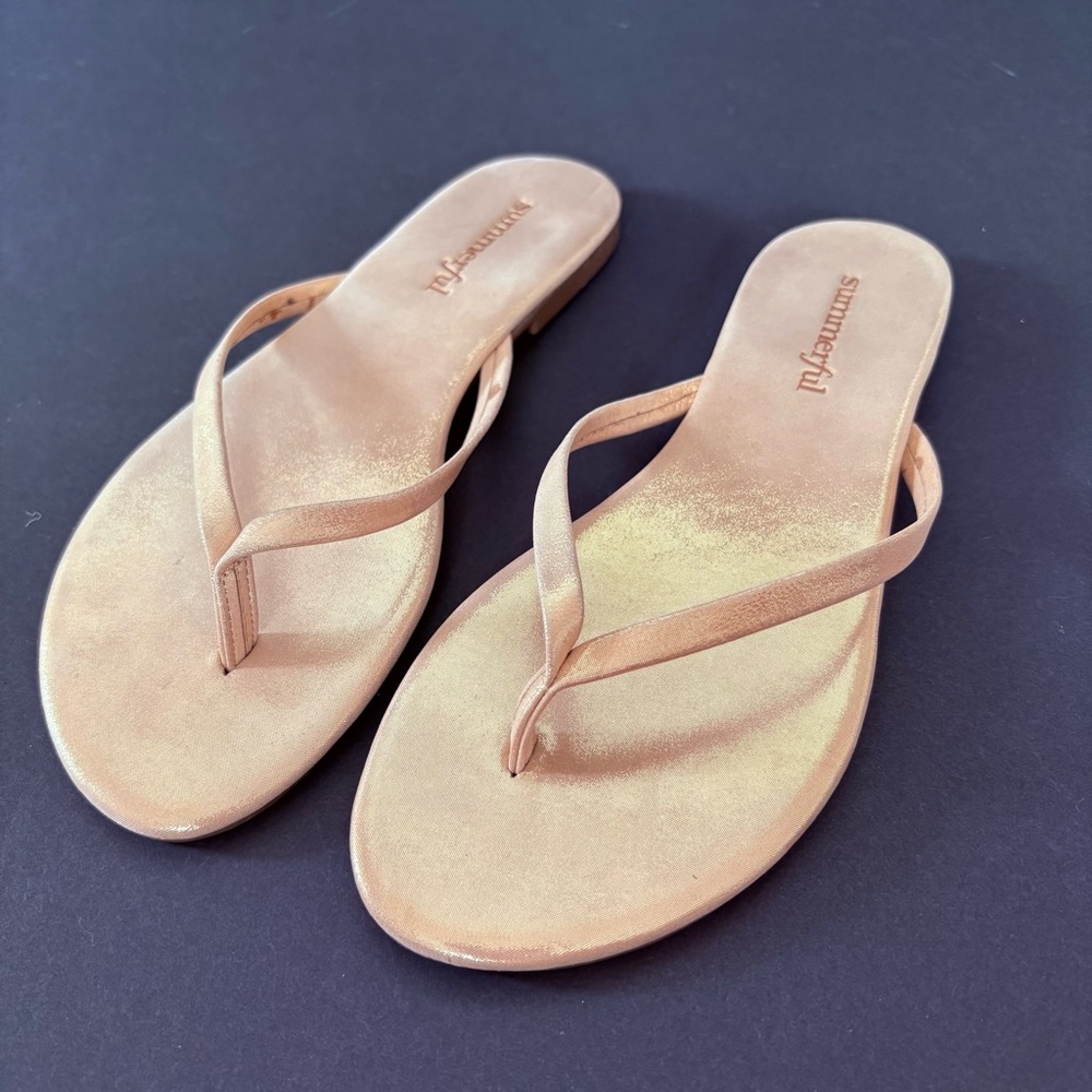 Summerful Pink Metallic‎ Thong Flip Flops Sandals Casual Comfy Leather 6 Vacay